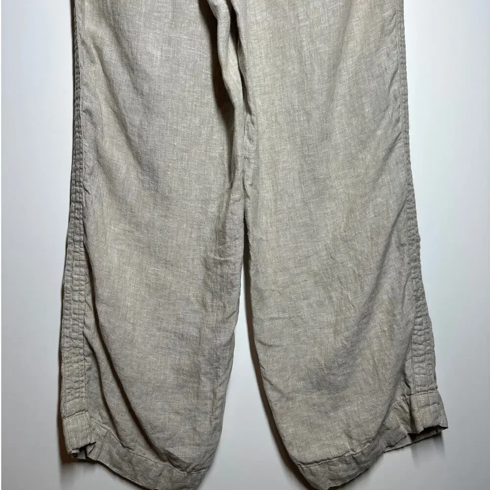 QUINCE 100% European Linen Wide Leg Pants Flax Beige Sz M Pockets Boho Beachy